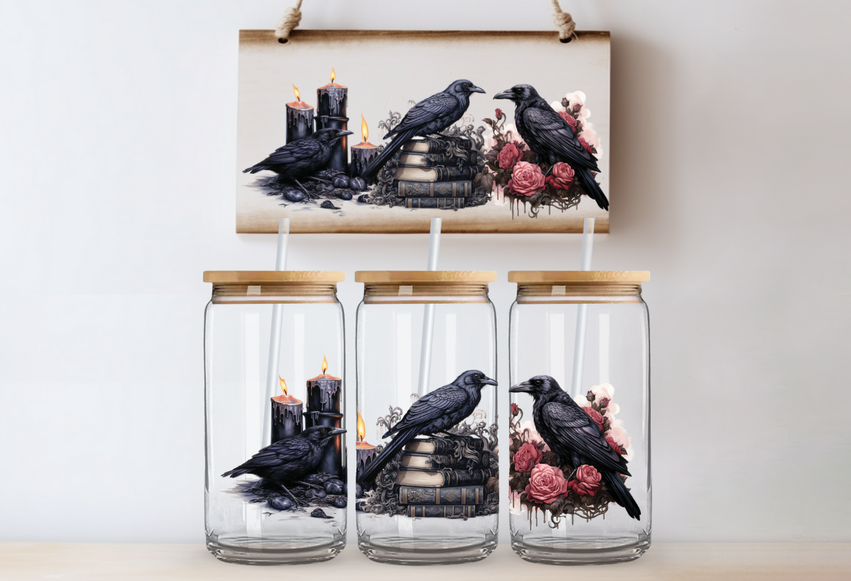 Black Birds Glass Can