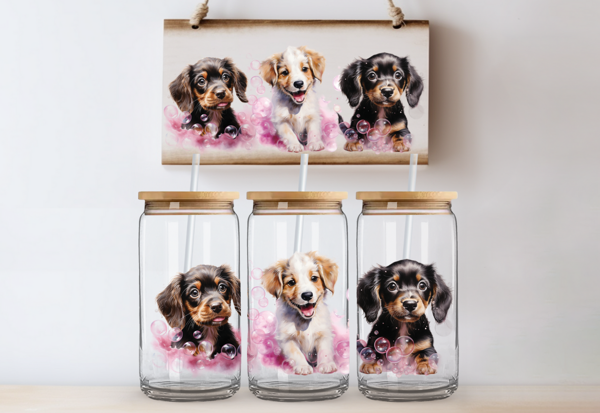 Bubble Puppies Glass Can