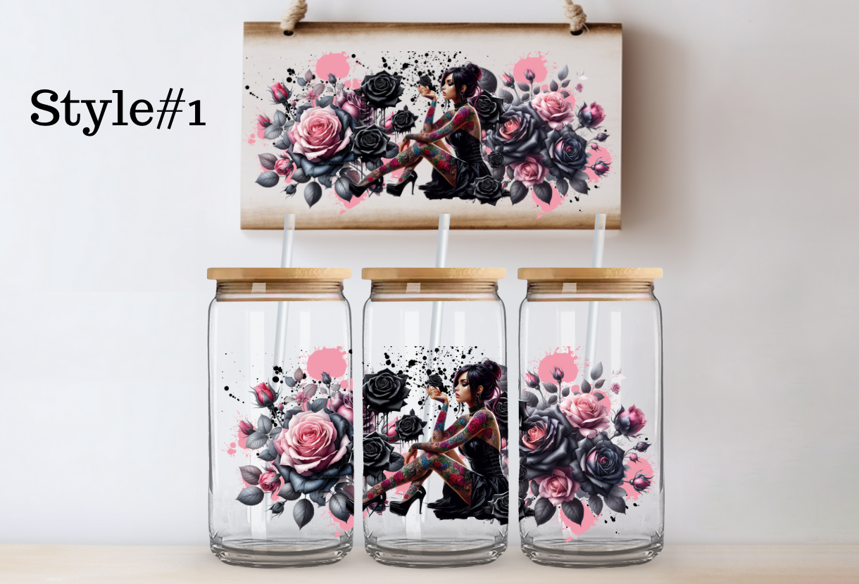 Dark Roses Glass Can