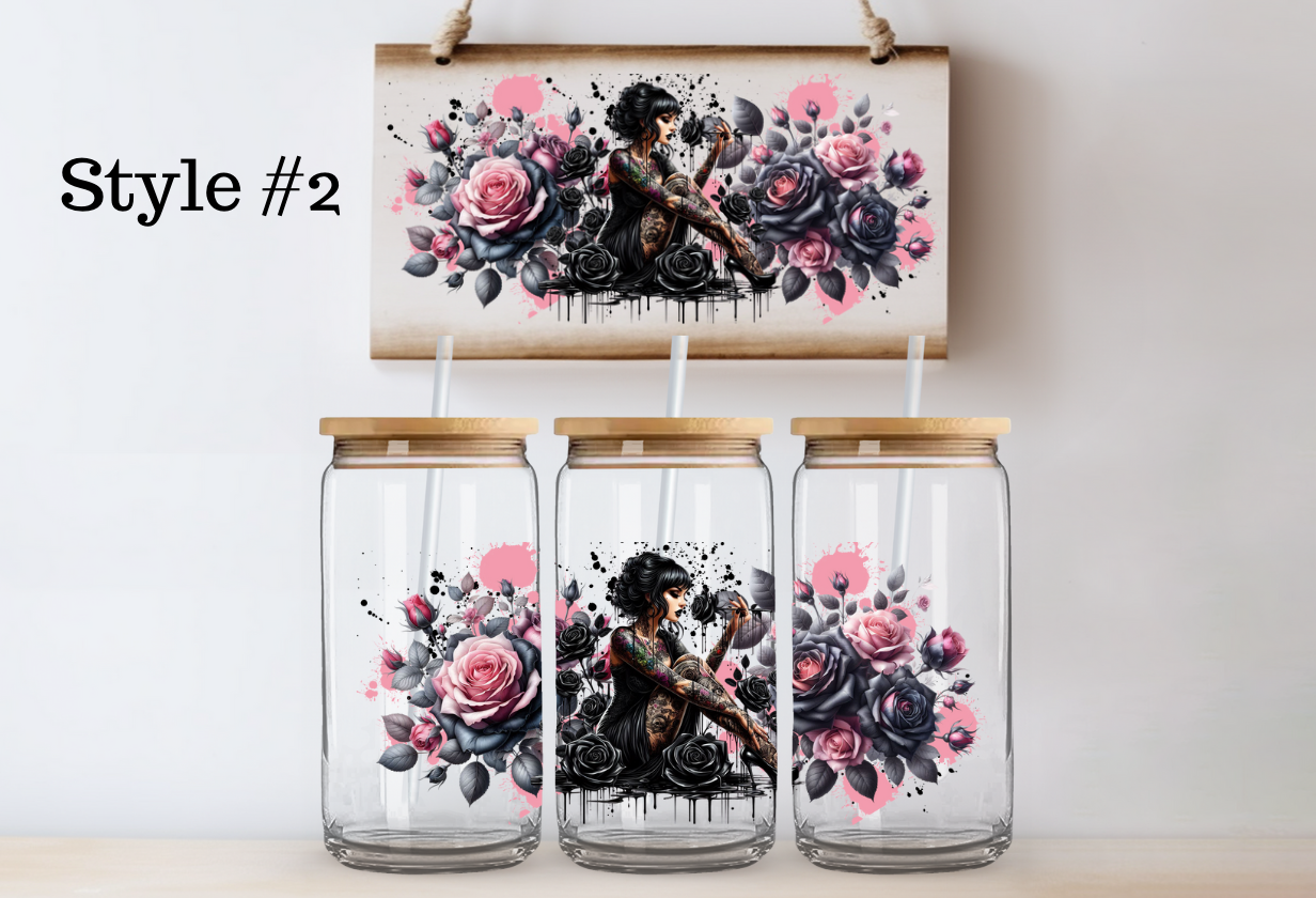 Dark Roses Glass Can