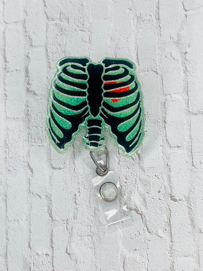 Rib Cage Badge Reel (Glow in the dark)